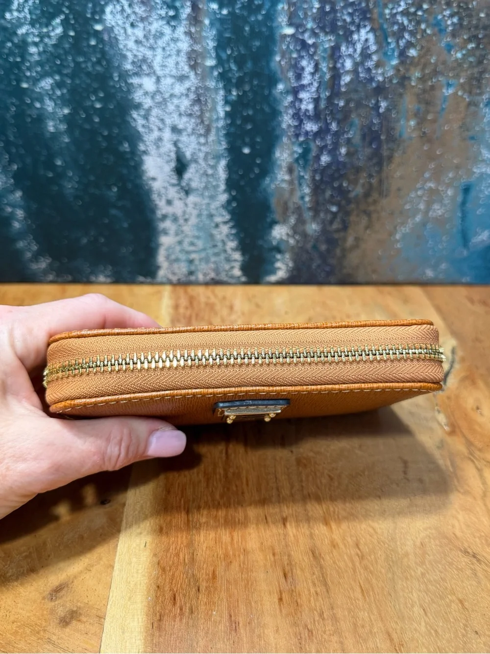 Dooney & Bourke Classic Saffiano Leather Zip Wristlet Wallet Warm Gingerbread